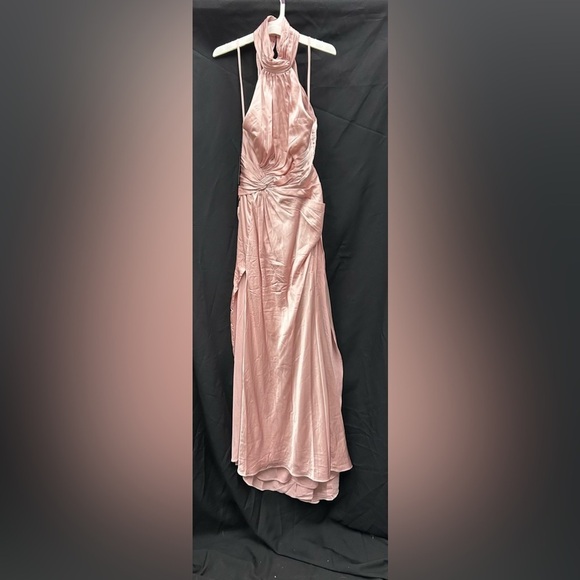 MAC DUGGAL 11642 NWT Pink Open Back High Neck Side Ruched Gown - Picture 4 of 6